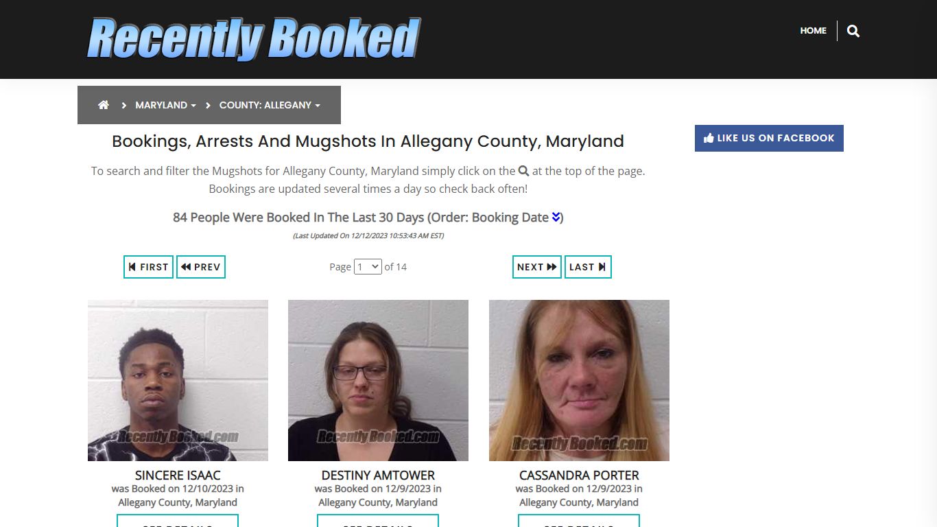 Bookings, Arrests and Mugshots in Allegany County, Maryland