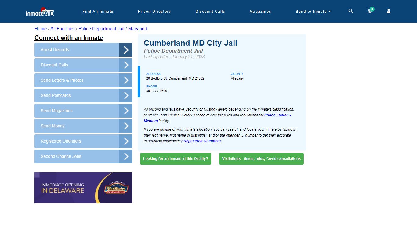 Cumberland MD City Jail & Inmate Search - Cumberland, MD